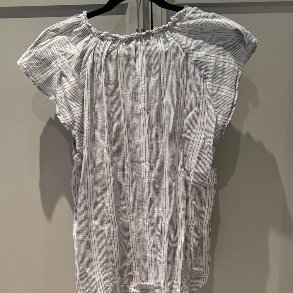 Rails Blue and White Striped V-Neck Short Sleeve Blouse - Picture 4 of 5